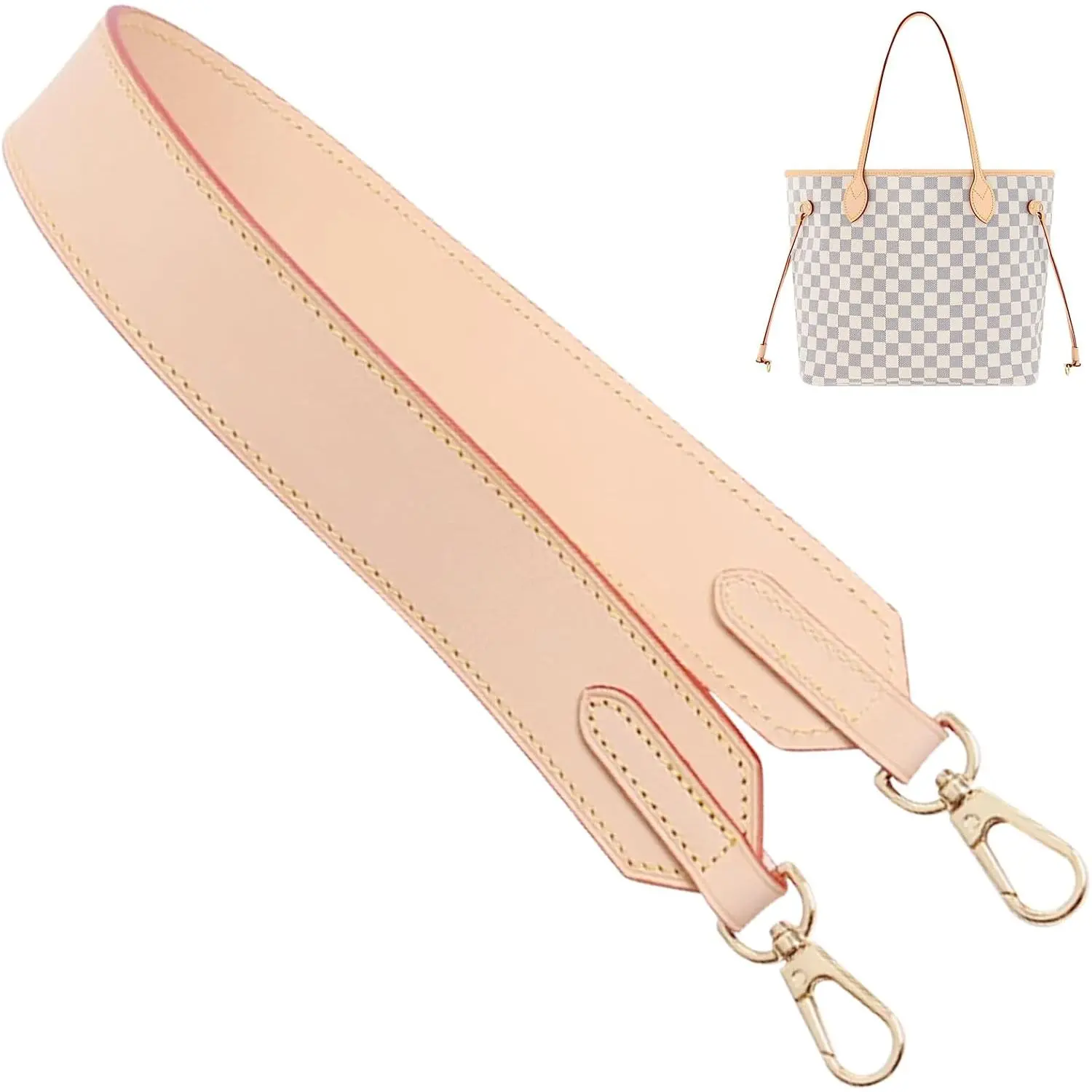 ORVELIA Genuine Vachetta Leather Replacement Shoulder Strap for Neverfull Speedy Graceful Tote Handbag, Wide 1.5in Leather Bag Strap with Light Gold Buckle, 25.6in