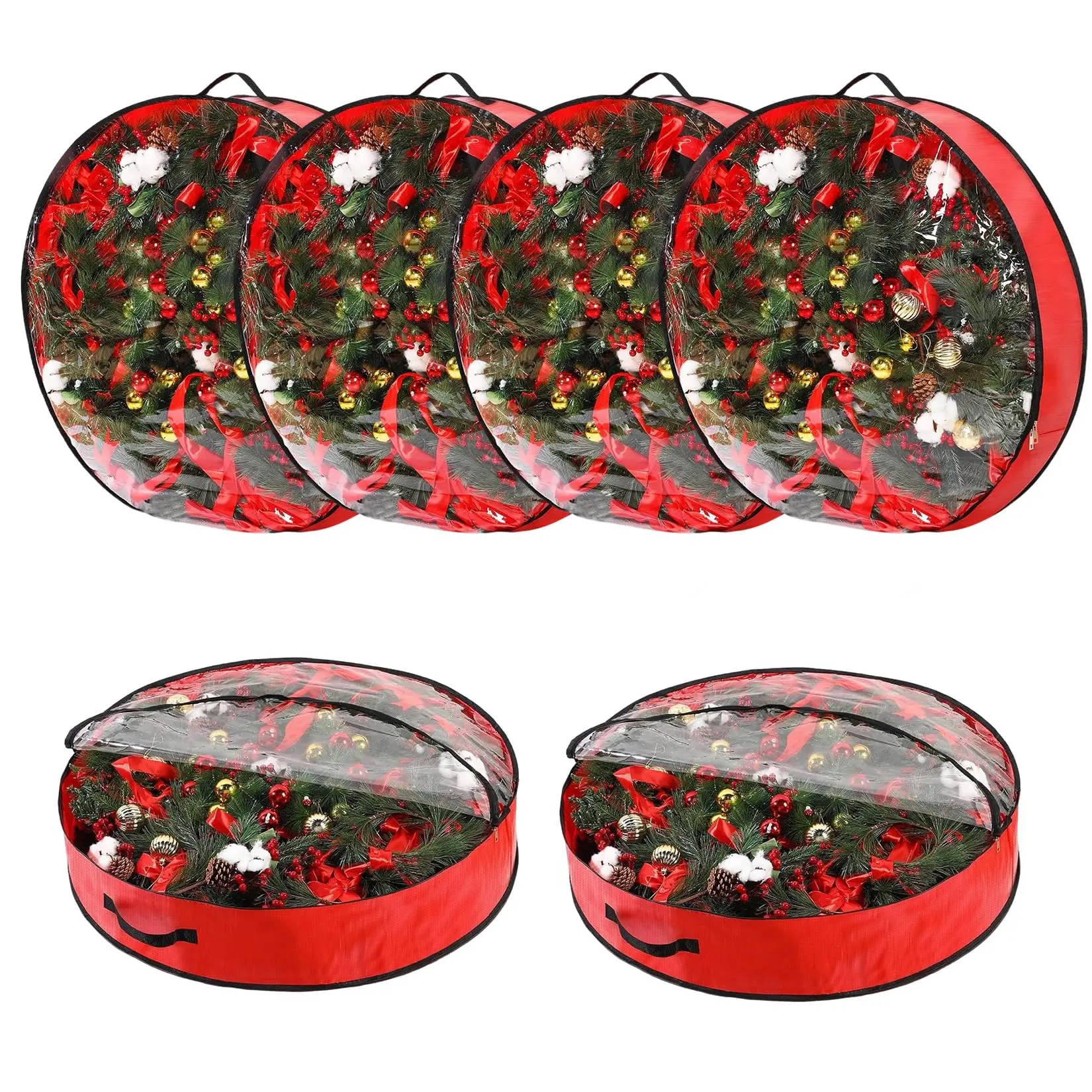 6 Pack Christmas Wreath Storage Bags Red Holiday Decoration Organizer Covers for Seasonal Storage Closet Garage and Home Use