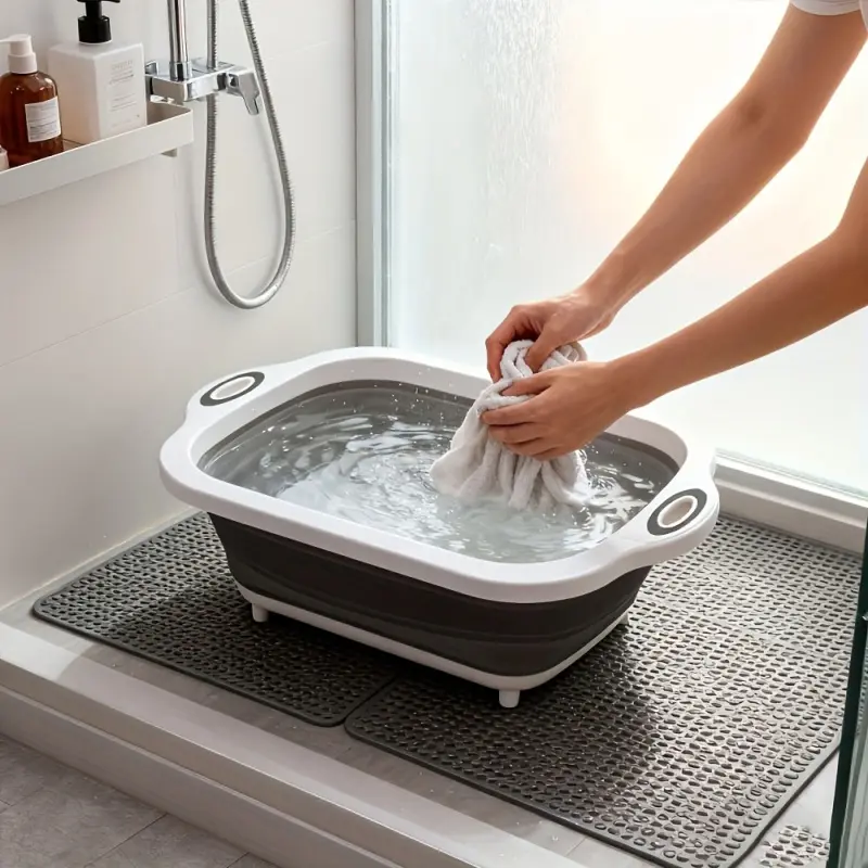 1 large foldable thick plastic basin, dual color portable multifunctional water basin, foot soaking, vegetable washing, laundry, face washing, multi-purpose basin, durable home storage basin