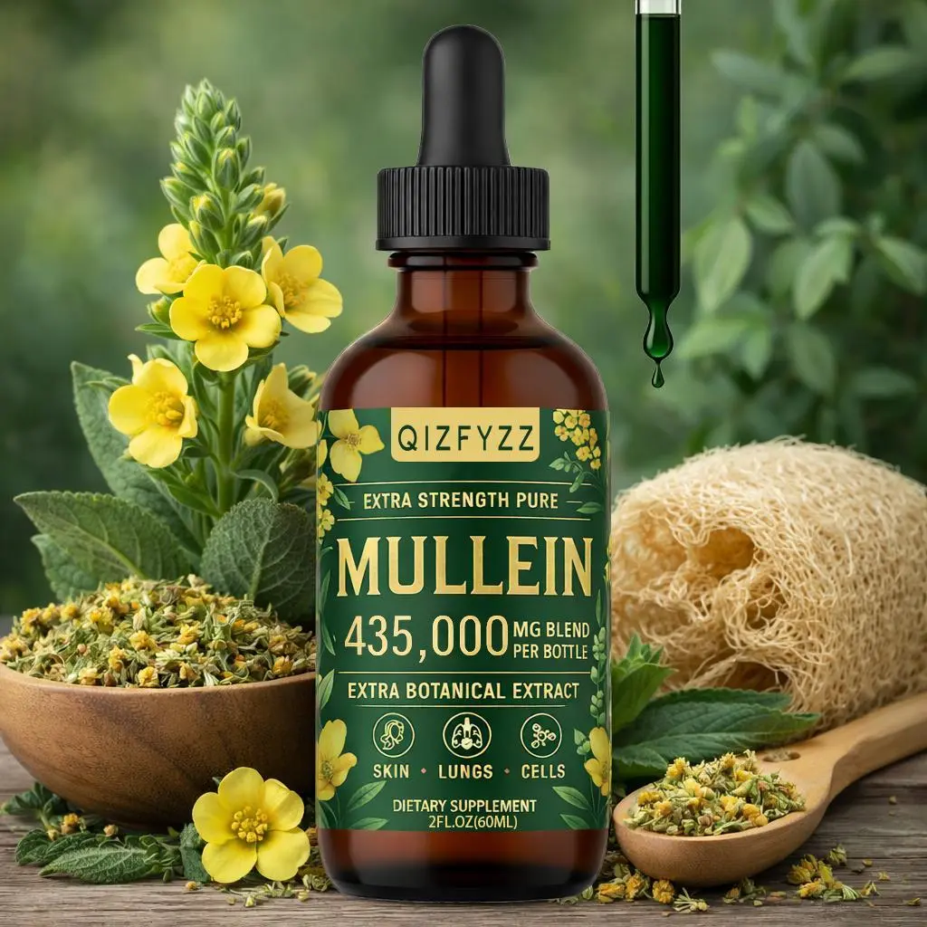 Natural Mullein Leaf Dietary Supplement Drops, Healthcare Edible Lung Cleanse & Respiratory Support with Marshmallow Root, 2 fl oz