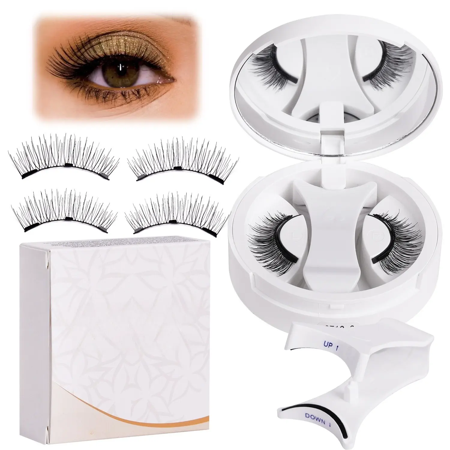 Portable All-In-One Storage Case Magnetic False Eyelashes, Natural Glueless Reusable Lashes, Easy Wear Eye Makeup Accessory for Daily Travel