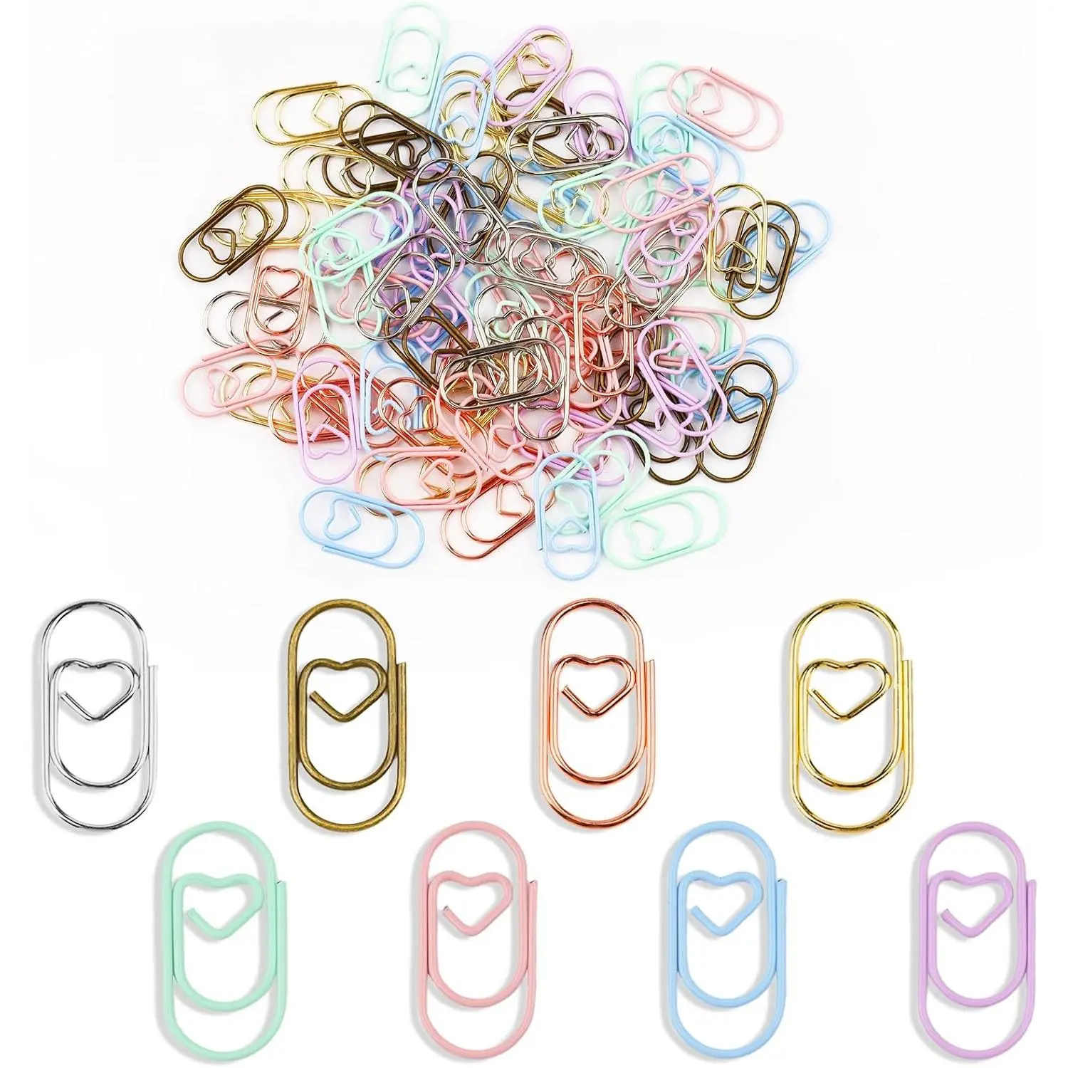 80 count Heart Paper Clips - Love Heart-Shaped Small Clip Metal Journaling Clamps, Colorful Decorative Cute Paper Clips for Women, Document Note Sorting & Organizing