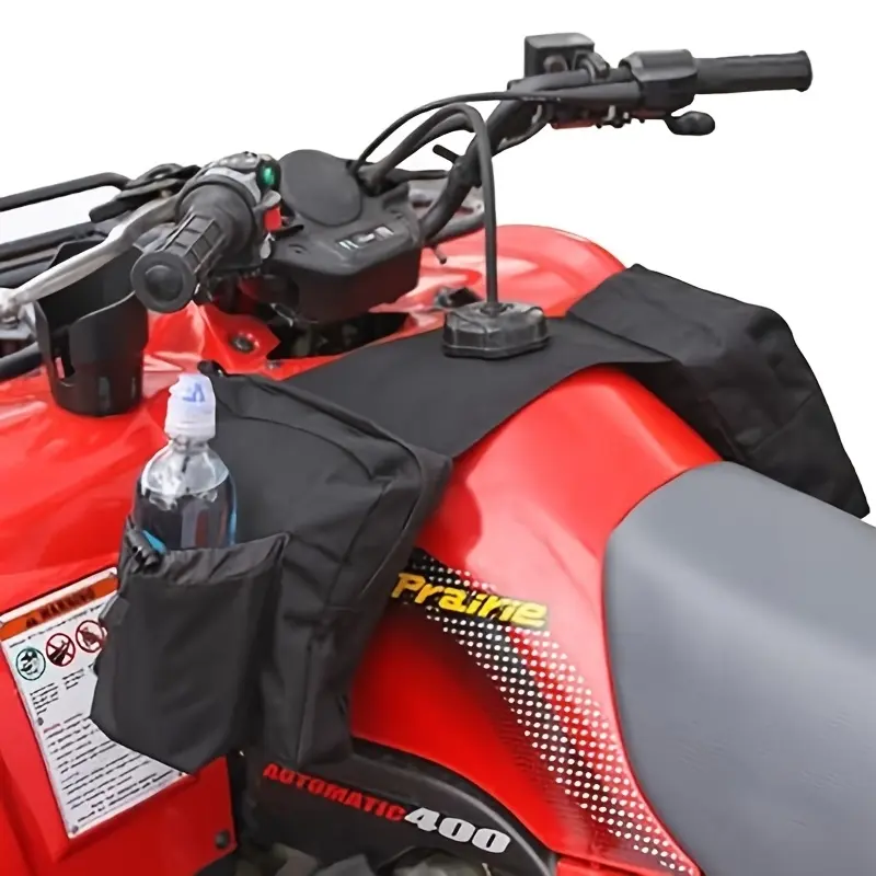 Universal Waterproof PVC ATV Tank Saddle Bag with Drink Pocket, Outdoor Flexible Storage Pack for UTV, Snowmobile & Motorcycle