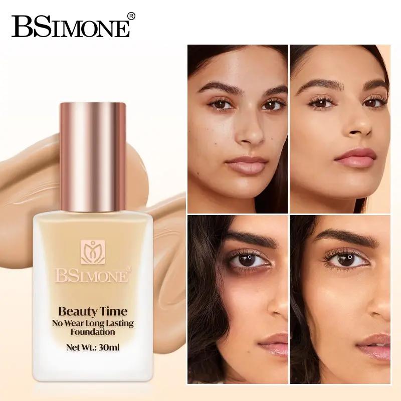 Bsimone High Coverage Long-Lasting Foundation, Waterproof Sweatproof, Lightweight, Oil-Control, Covers Blemishes, Perfect for Parties and Events, Liquid Foundation Makeup