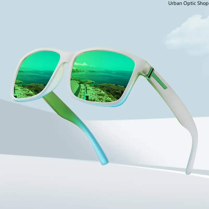 XUH Polarized Square Womens Sunglasses with Green Mirrored Lenses, Vintage White Full Rim Nylon Frame, UV400 Anti-Glare for Driving, Women's, Polarised Lens, Uv Protection Lens, Driving Wear, Female, Uv400 Protection, Tr 90 Nylon, Outdoor Drive, Mirrored