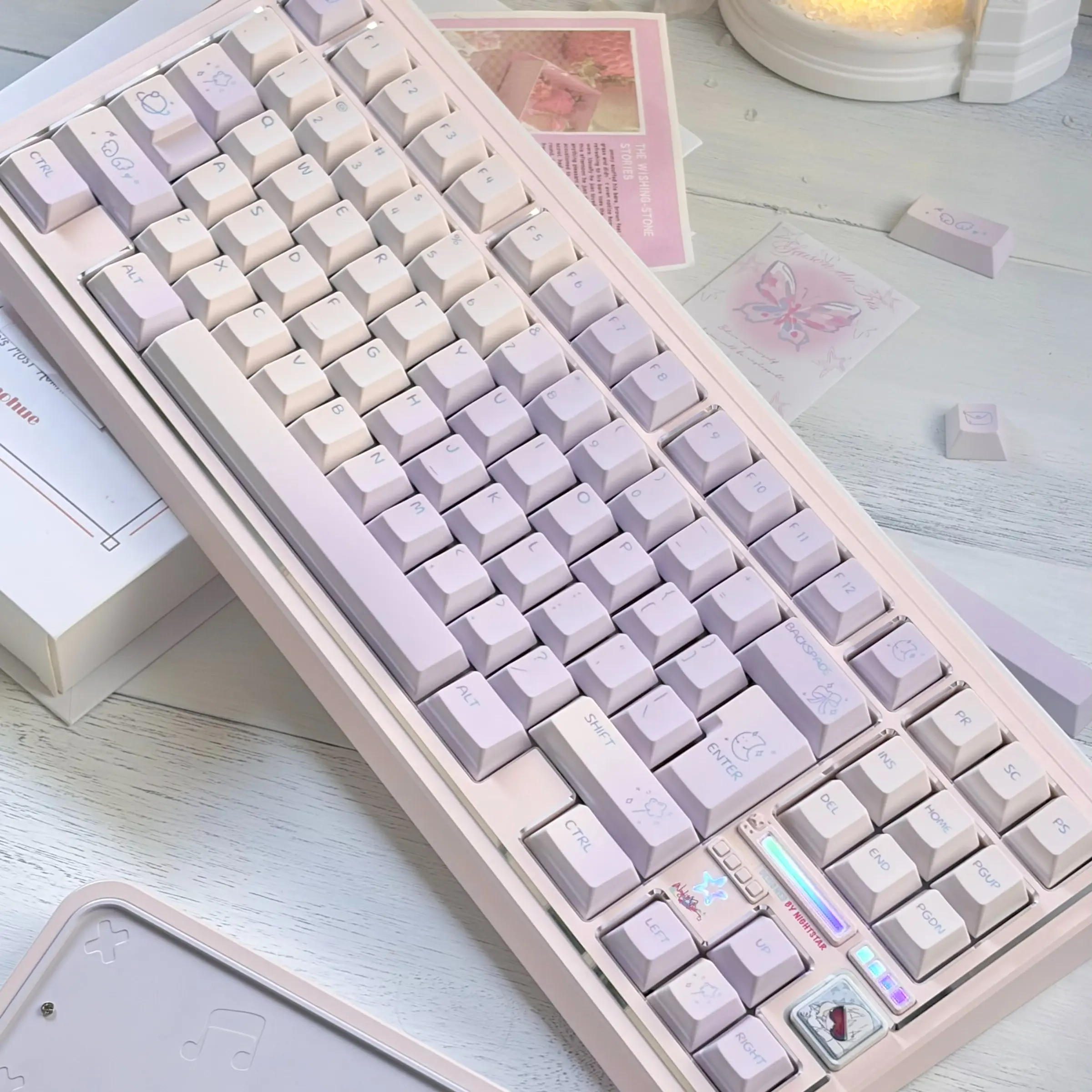Twilight Haze Keycaps 143 Keys - Pink Purple Gradient PBT Dye-Sublimation Keycap Set, Cherry Profile, Cute Star Moon Cloud Kawaii Keycaps for 60% 65% 75% 96% 100% Cherry MX Mechanical Keyboard
