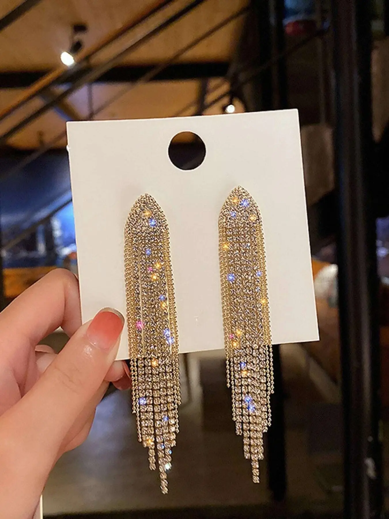 Elegant Rhinestone Dangle Earrings, Long Drop Design, Chain Dangles, Women's Versatile Slimming Jewelry, Suitable for Daily Commute, Chic Style