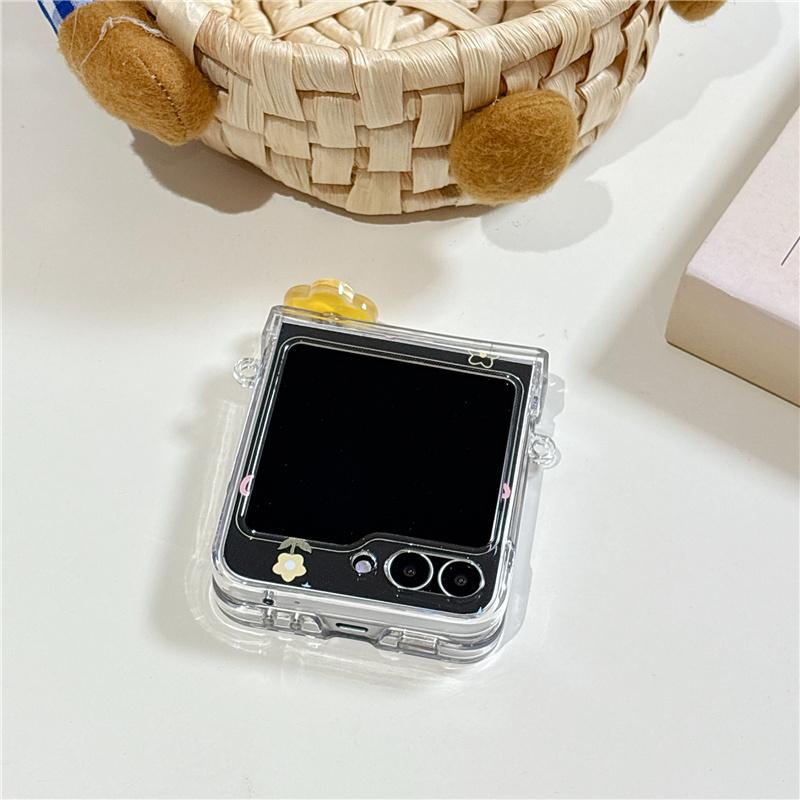 Cute Small Flower Magnetic Phone Case For Samsung Galaxy Z Flip 7 6 5 Flip6 Flip7 Cover with Magsafe Stand Lanyard Cases Funda