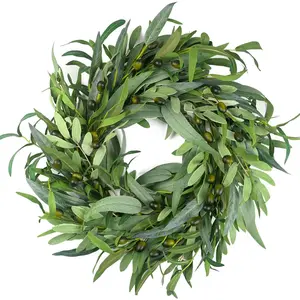 Olive Wreath for Front Door 22 inch, Greenery All Season Wreath with Olive Leaf Fruit, Decoration for Outdoor Living Room Indoor Wall and Outside Summer All Season Wedding