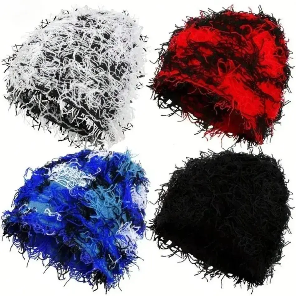 Men's Camo Print Beanie - 1pc Thick Knit Fuzzy Yarn Winter Hat, Warm Distressed Outdoor Ski Headwear for Fall Winter Sports & Outdoor Outfits, Beanies, Male Hat