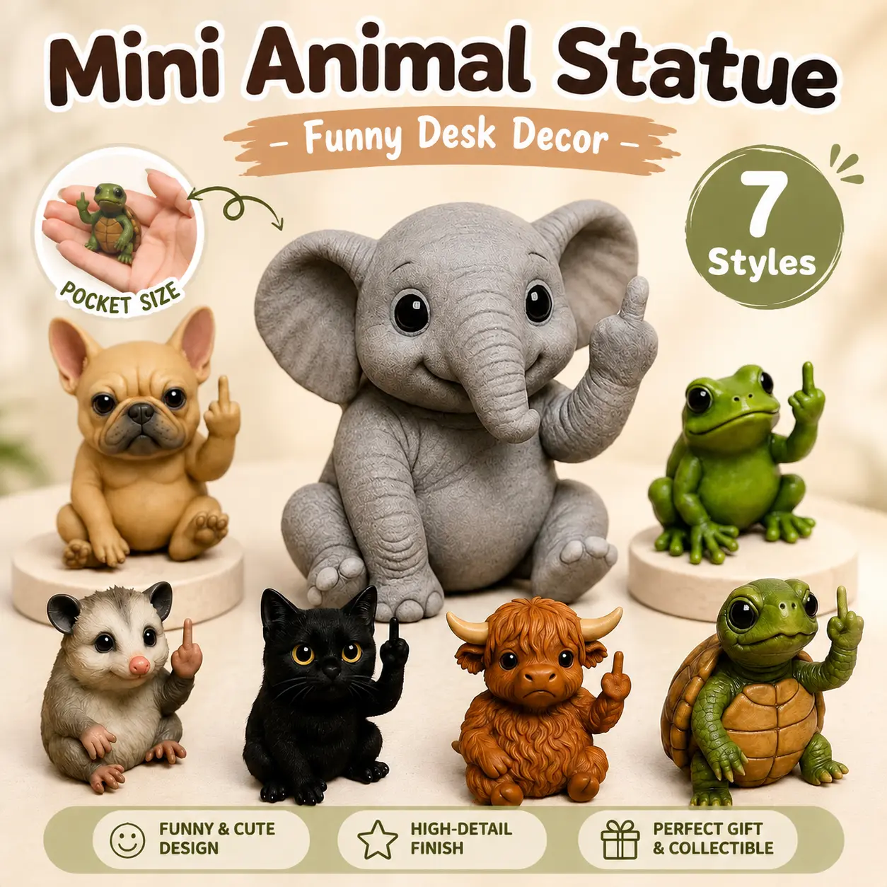 Hilarious Middle Finger Elephant Animal Series Figurine - Statues Figurines, Collectible Figure Ornament, Decorative Desk Home Office Tabletop Accessory, Oddities Gag Gift for Friends' Parties