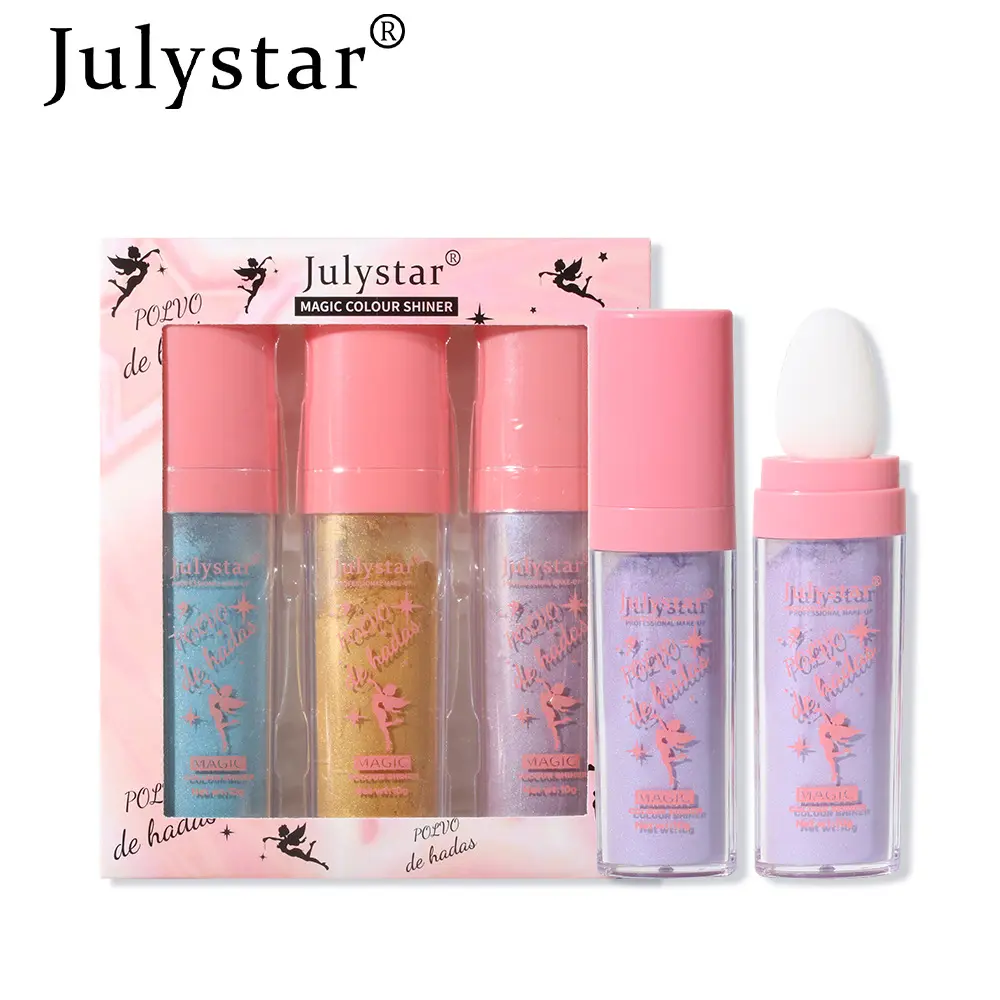 3PCS Fairy Highlighter Puff Powder Set - Natural 3D Brightening Face Contour & Body Highlighter Powder with Highlighter Stick