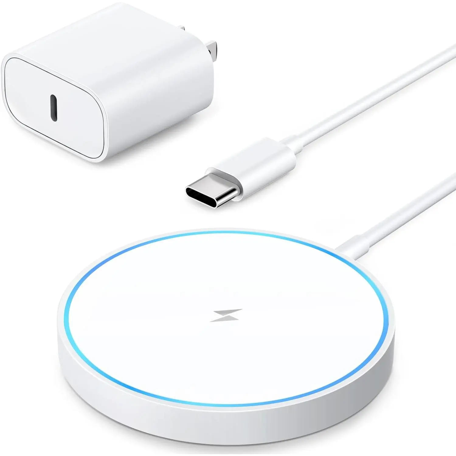 2024 Upgraded Magnetic Wireless Mag-Safe Charging Pad with 20W Type-C Adapter - iPhone Charger, LED Display, Compatible with iPhone Series (White), Type-C Chargers