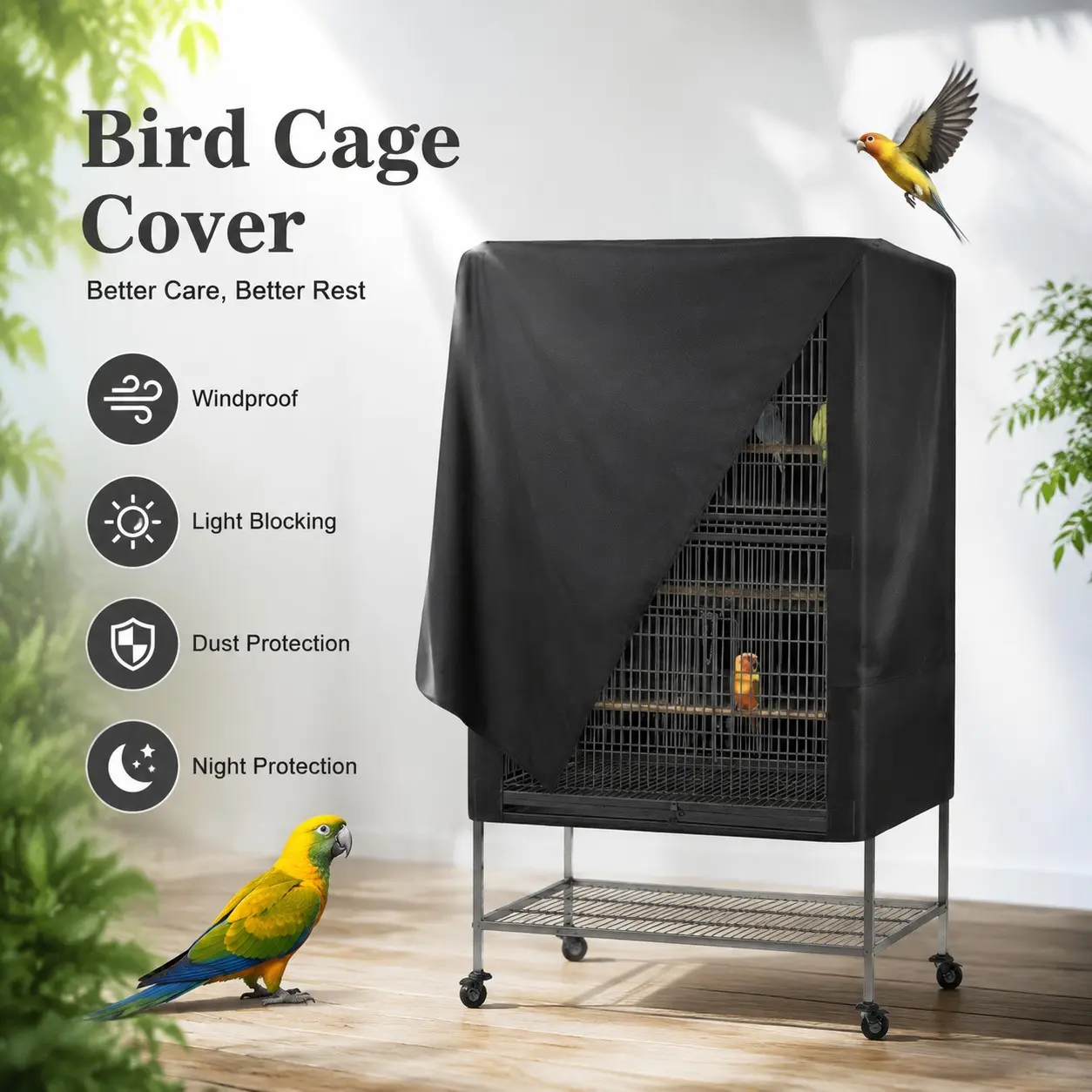 Universal Bird Cage Cover for Indoor and Outdoor Use, Nighttime Windproof Light Blocker, Parrot and Budgie Cage Protector
