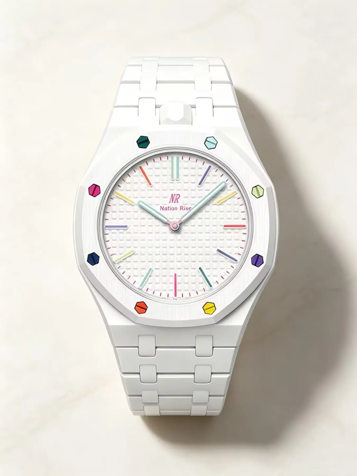 Nr Fashion Octagonal Ceramic Quartz Watch, Rainbow Dial Casual Wristwatch, Unisex Sport Watch, Daily Streetwear Accessory
