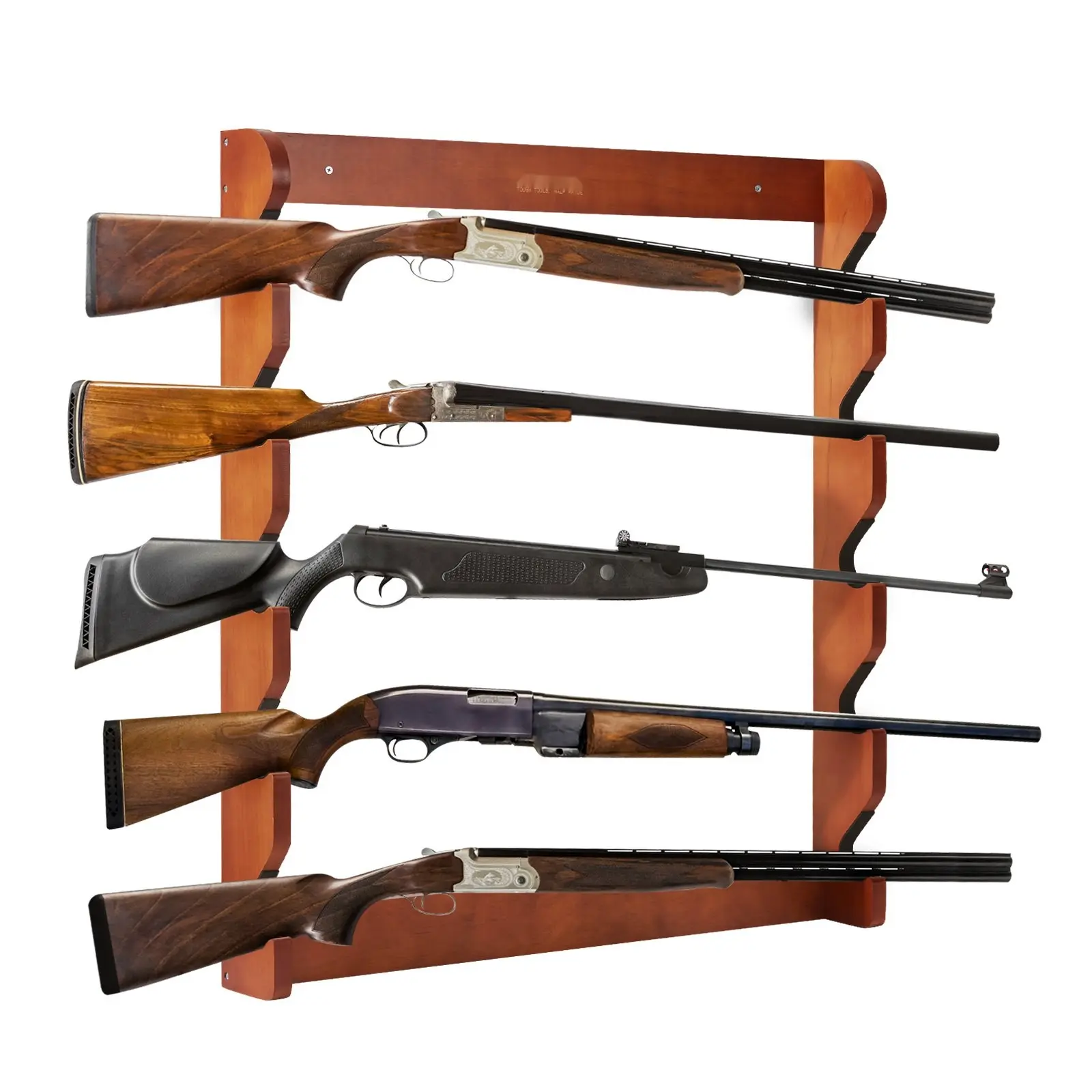 Wood Gun Rack Wall Mount For Rifle And Shotgun Display Holds Five Firearms Heavy Duty 132 Lb Capacity With Soft Padding Secure Wall Mounted Gun Display Shelf For Home Range Or Office