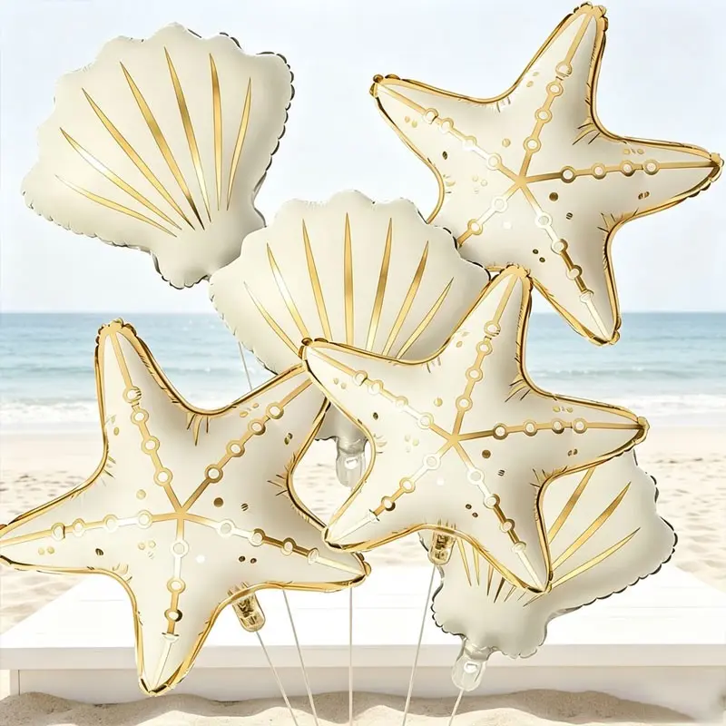 A set of Ocean Theme Aluminum Foil Balloons, featuring Starfish/Shell Design foil balloons, Perfect for Beach Birthday Party, Baby Shower, gender reveal parties,seaside bestie gatherings,beach weddings/engagement party,ideal for summer beach‑themed events