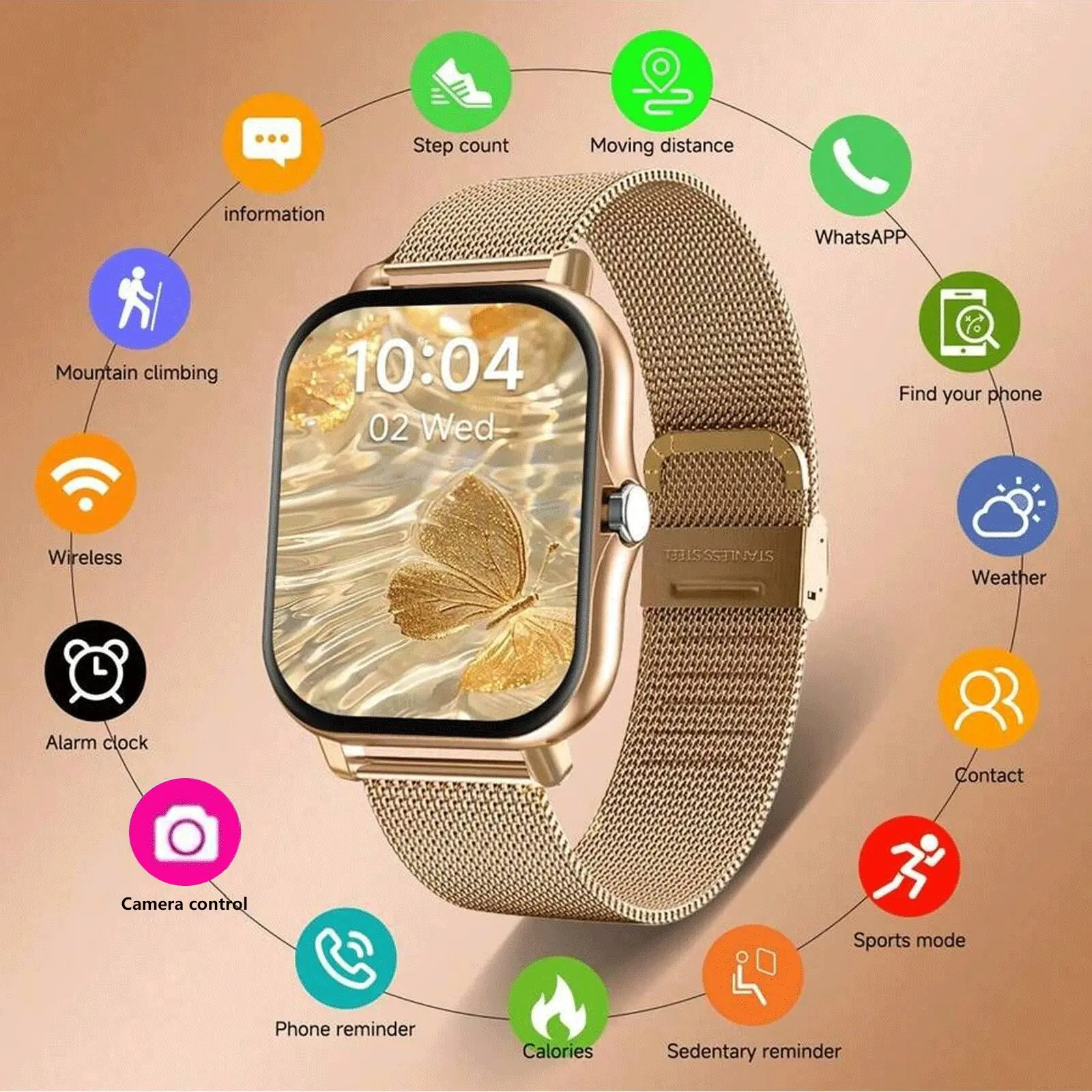 Ideal Gift - Smartwatch for fitness Wireless Call, Message Alert, Pedometer & Calorie Tracking, Multiple Sports Modes, Weather Forecast, Wireless Connection, Rechargeable Battery, Lightweight & Comfortable, Unisex, Great for All Gifting Occasions