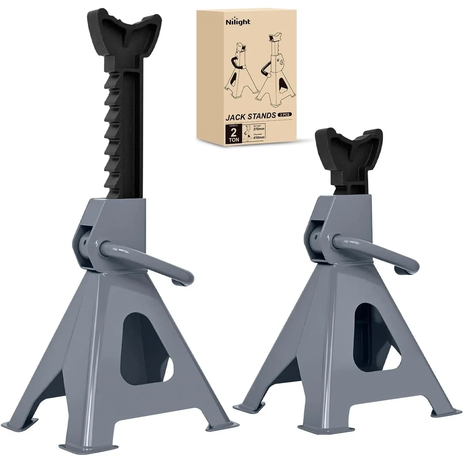 Nilight Jack Stands, 2 Ton (4,400 lbs) Capacity Heavy Duty Steel Car Lifting Stand, Adjustable Height 10.6 Inch to 16.2 Inch, 1 Pair