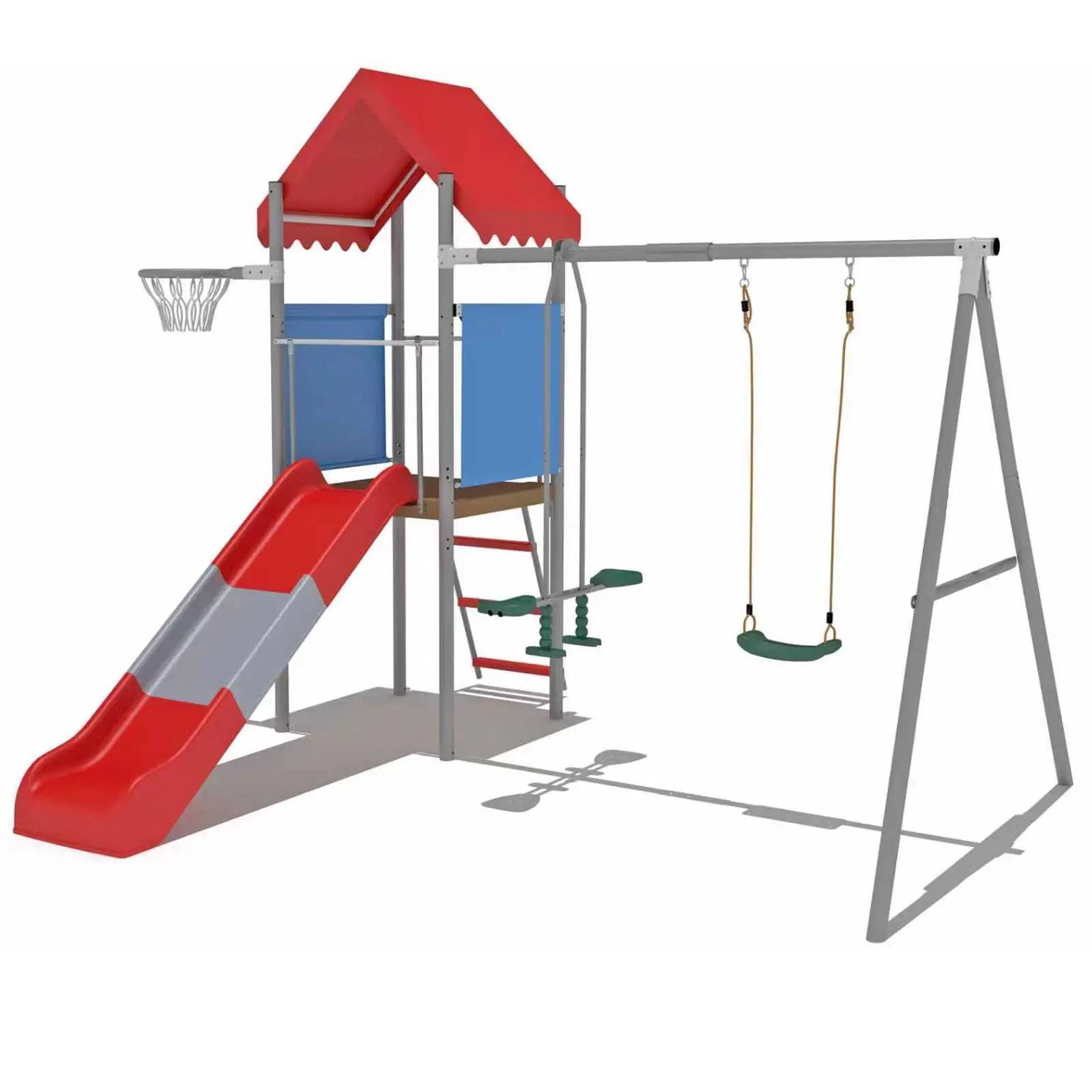 Durable Galvanized Steel Children's Backyard Playset - Steel Playground Equipment with Compact Outdoor Climb Gear, Slide, Elevated Treehouse Platform, Basketball Hoop, Pendulum Swing for Home Garden Use