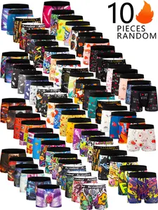 Random Color Men's All Over Print Boxer Brief, Casual Comfy Breathable Underwear for Daily Wear, Mens Underwear for All Seasons, Undergarments, Heart Print Boxers