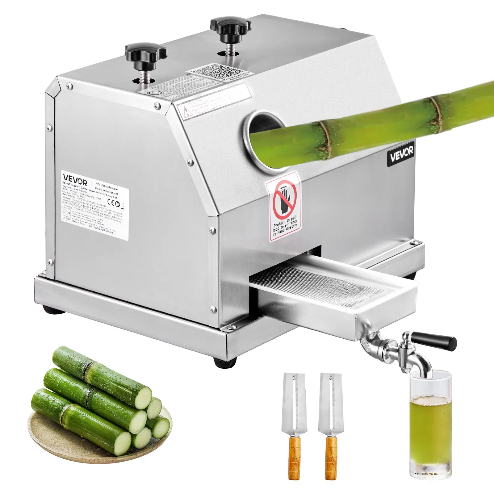 VEVOR Manual Stainless Steel Sugar Cane Juicer, 110LBS/H High Yield Commercial Machine with 3 Rollers, 2.4" Large Inlet, Press Extractor for Food Vendors/Home