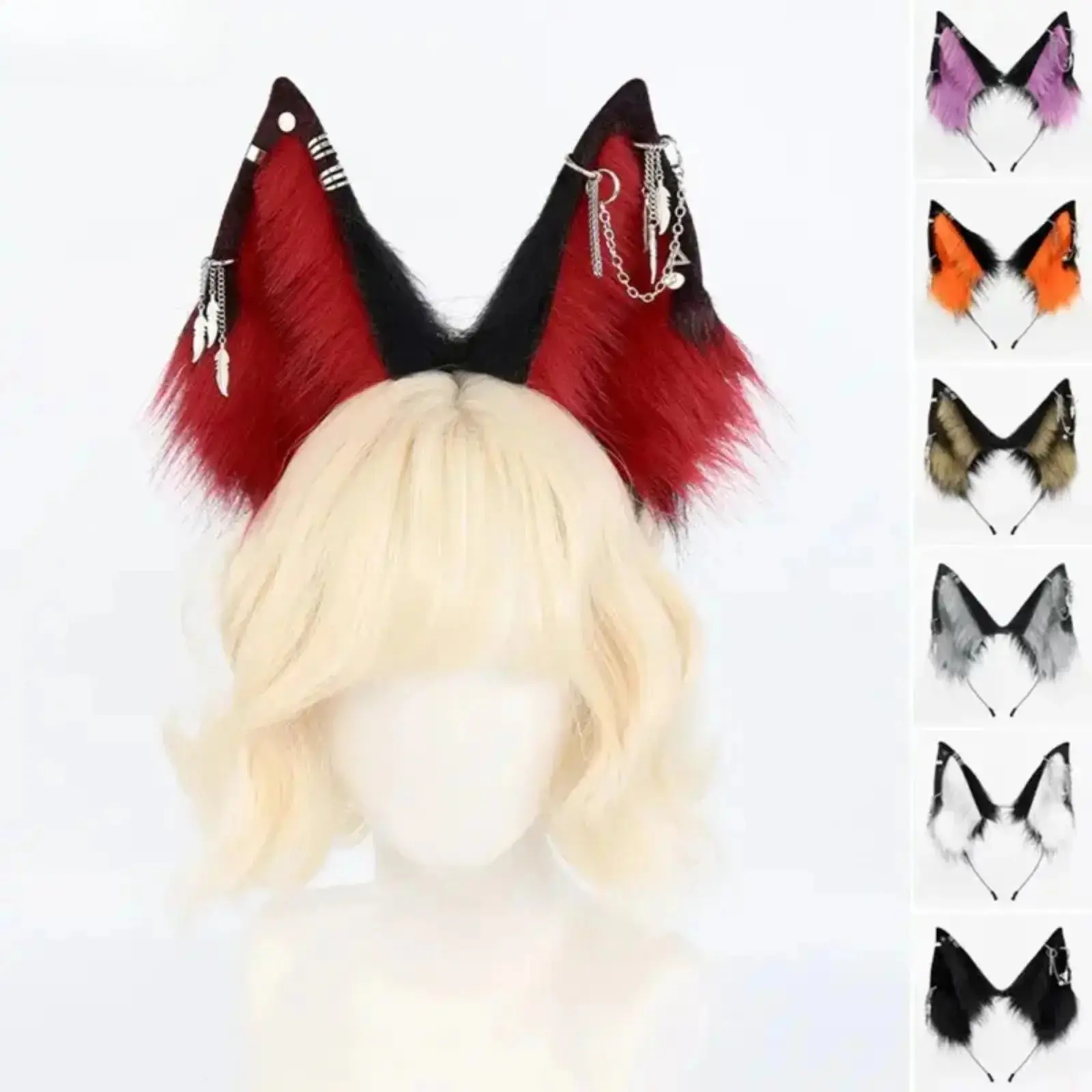 Original Handmade Wolf Ear Headband, realistic plush animal ears in multiple colors. Cosplay costume accessory, perfect for anime conventions, Halloween, themed parties and summer events.
