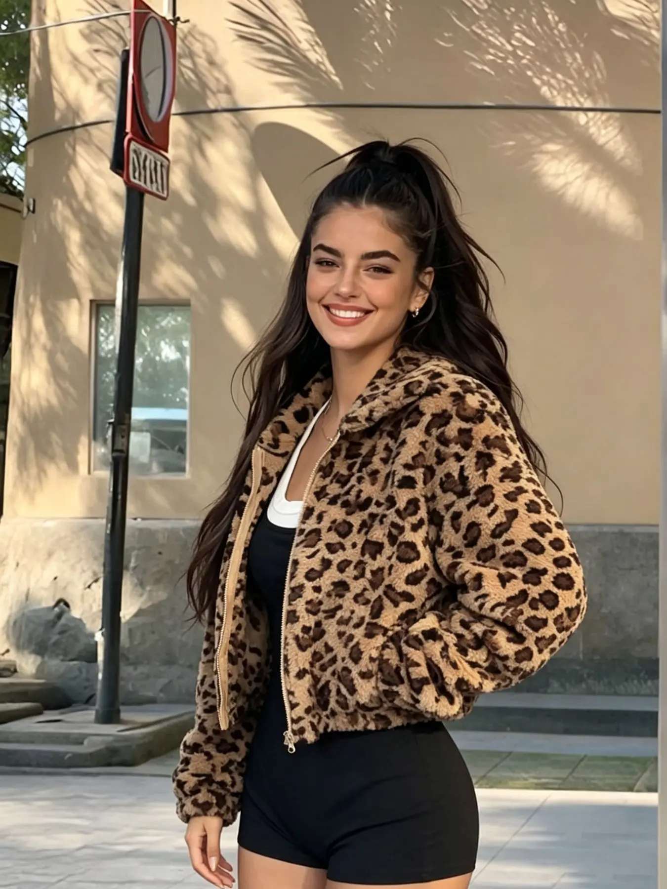 Women's Leopard Print Zipper Stand Collar Jacket, Casual Fashion Loose Fit Short Coat, Perfect for Daily Wear and Home Use