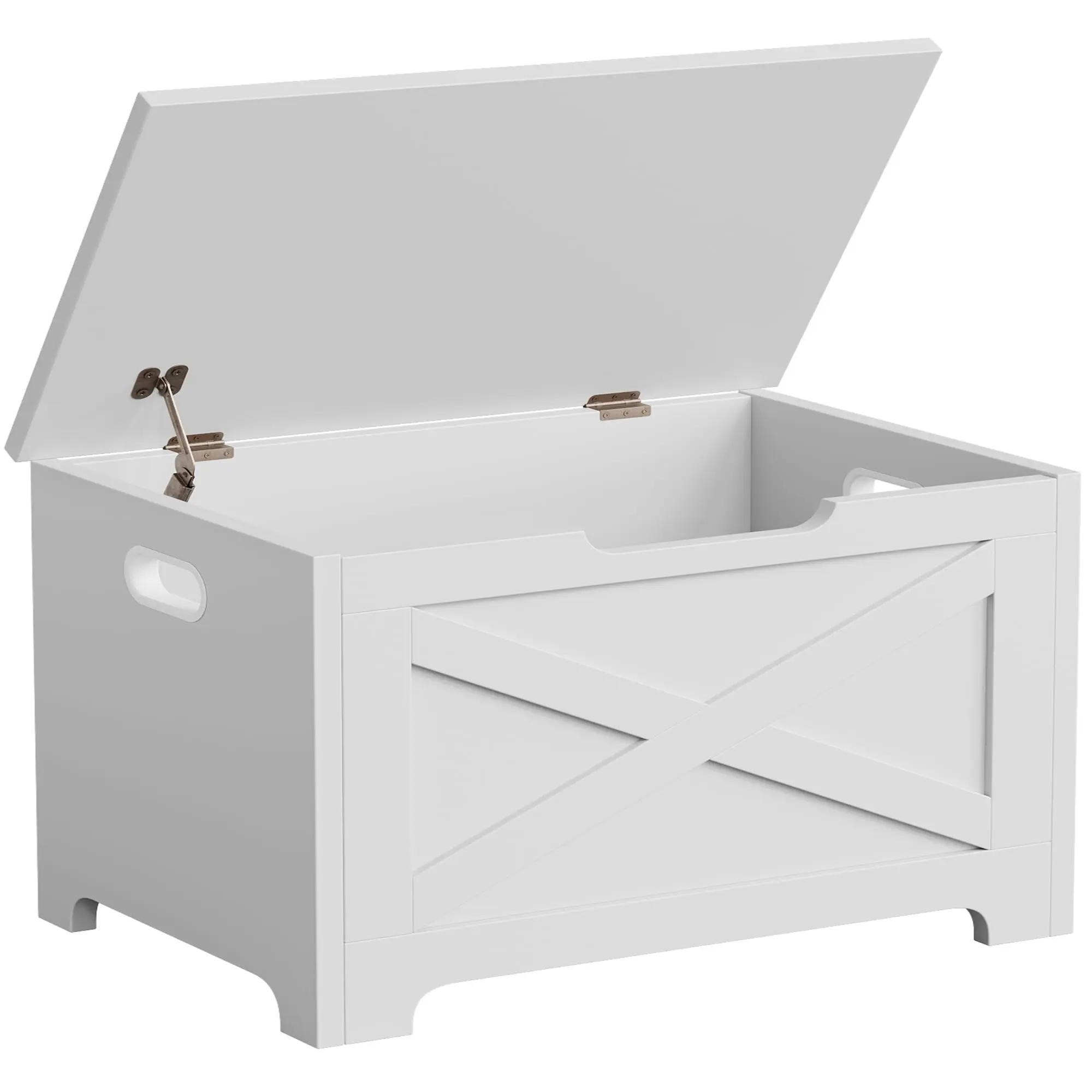 Garvee Storage Chest, Storage Bench with Safety Hinge, Farmhouse Style Wooden Toy Chest for Entryway, Bedroom, Living Room, Cloud White