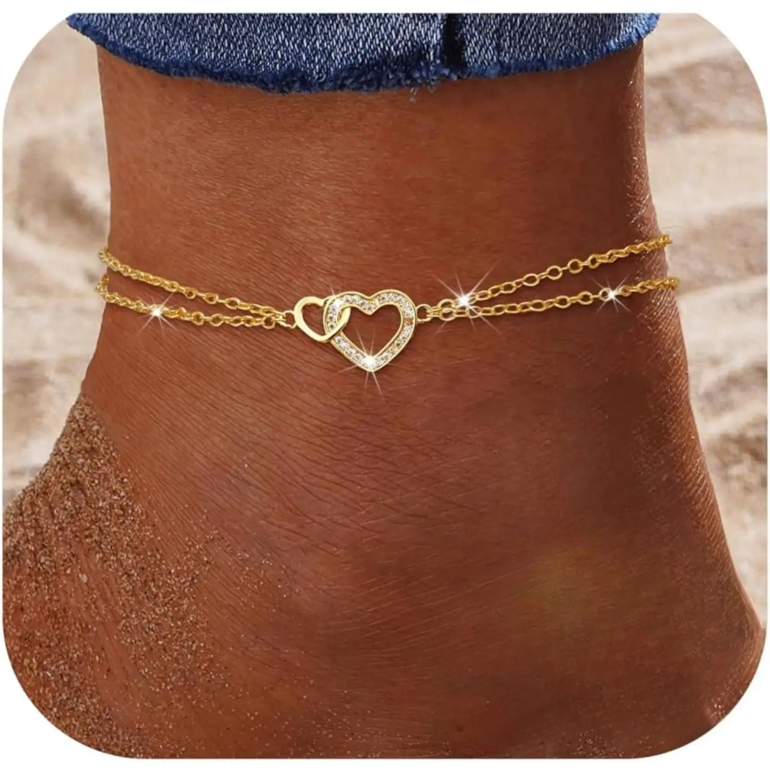 ORAZIO 925 Sterling Silver Anklets for Women Dainty CZ Parperclip Heart Layered Waterproof Silver Ankle Bracelets Adjustable Extra Large Anklet Beach Foot Jewellery