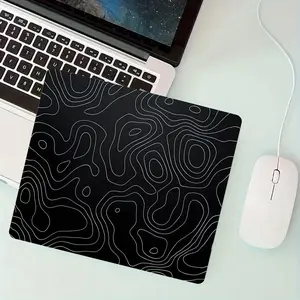 Minimalist Black Topographic Contour Small Square Mouse Pad, Stitched Lockedge Rubber Anti-Slip Protective Desk Mat, Ideal for Gamers, Office Workers & Home Desktop Decor, Office Supplies