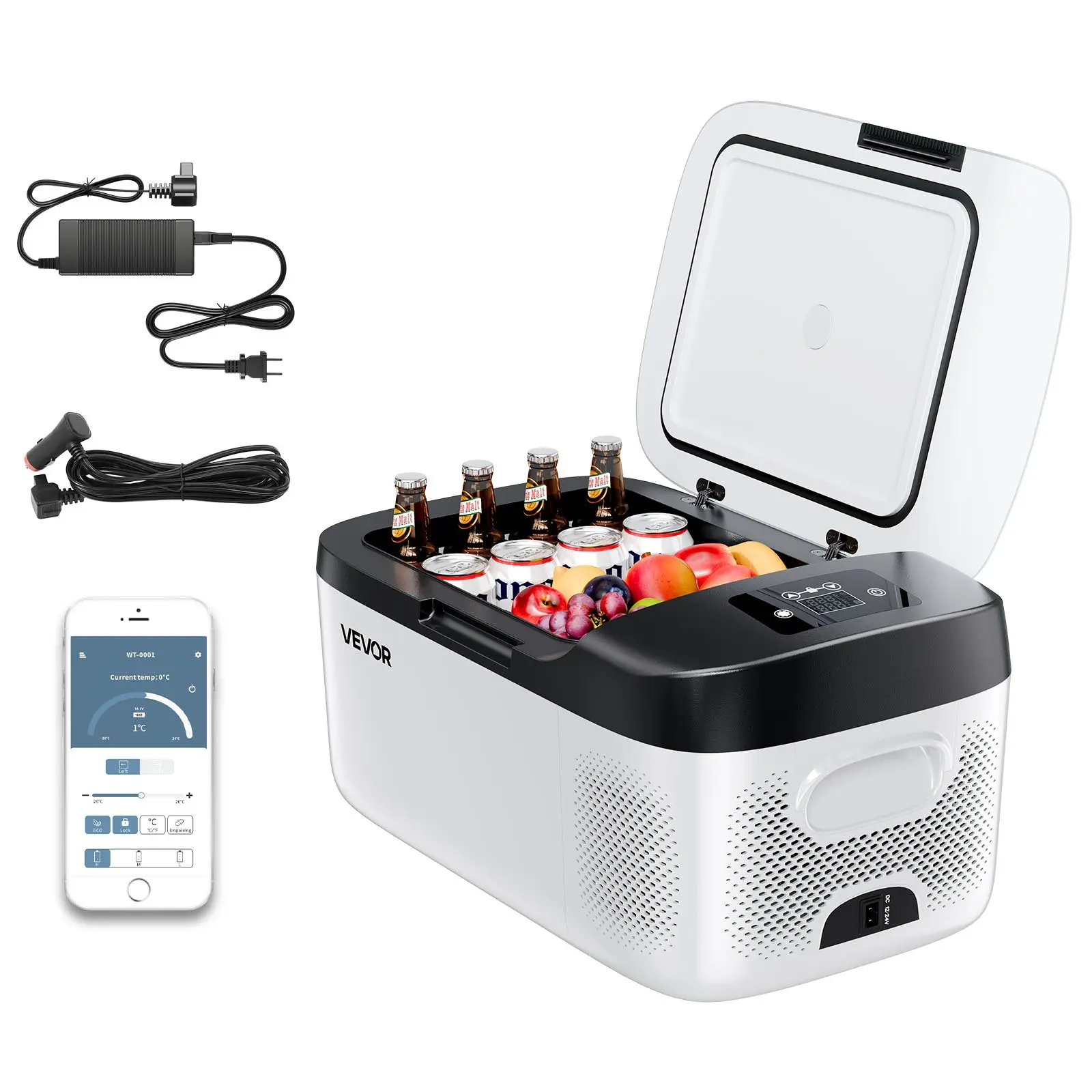 【DealsForYouDays】VEVOR Car Refrigerator, DC 12/24V AC100-240V Compressor Electric Cooler, -4F to 68F Car Fridge with APP Control, 16 QT Cars Freezer for RVs, Campsites, Boats, Camping, Fishing, 60W Portable Freezer