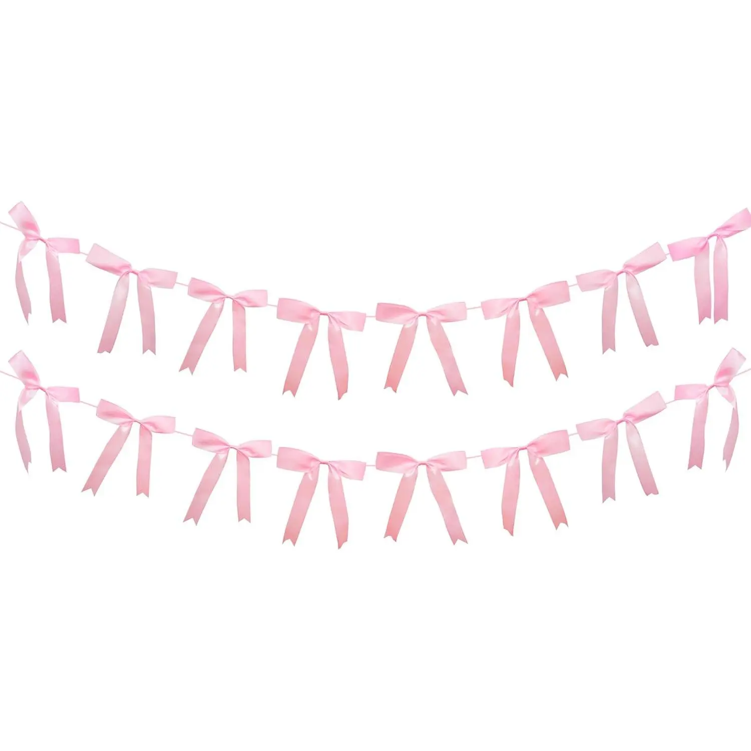 Women's 2-Piece Pink Satin Ribbon Bow Garland Set, Coquette Theme Decor for Birthday, Bridal Shower Parties, Bows