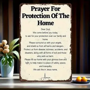 Family Protection Prayer Shield Metal Wall Plaque - Religious Verse Sign with Psalms 91, Durable Indoor/Outdoor Decor for Home, Church, Office - Name Option (8.0x12.0inch) God's Blessing Gift