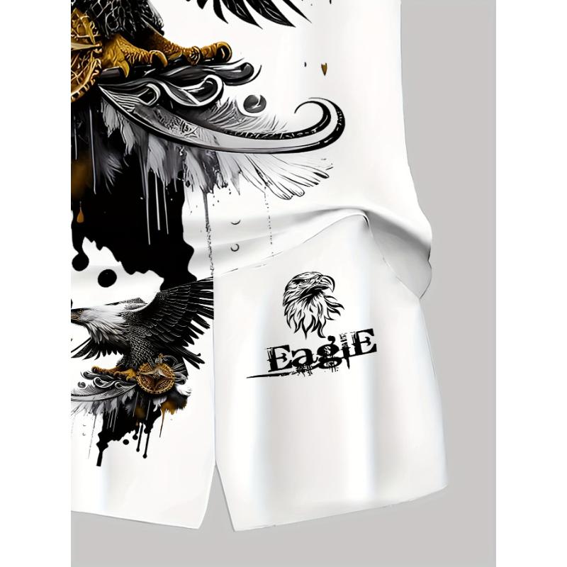 Boys' summer short-sleeve T-shirt and shorts two-piece set, cool eagle print, comfortable and breathable fabric, sporty casual wear, outdoor fashion outfit