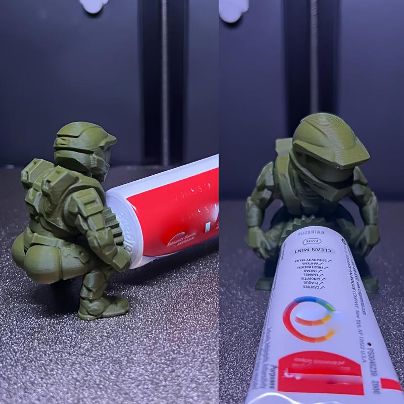 Halo Butt Master Toothpaste Squeezer 3D Printed Spartan Warrior Shape Daily Use Humor Gadget for Bathroom Toothbrush Organizer Unique Design Functional and Amusing