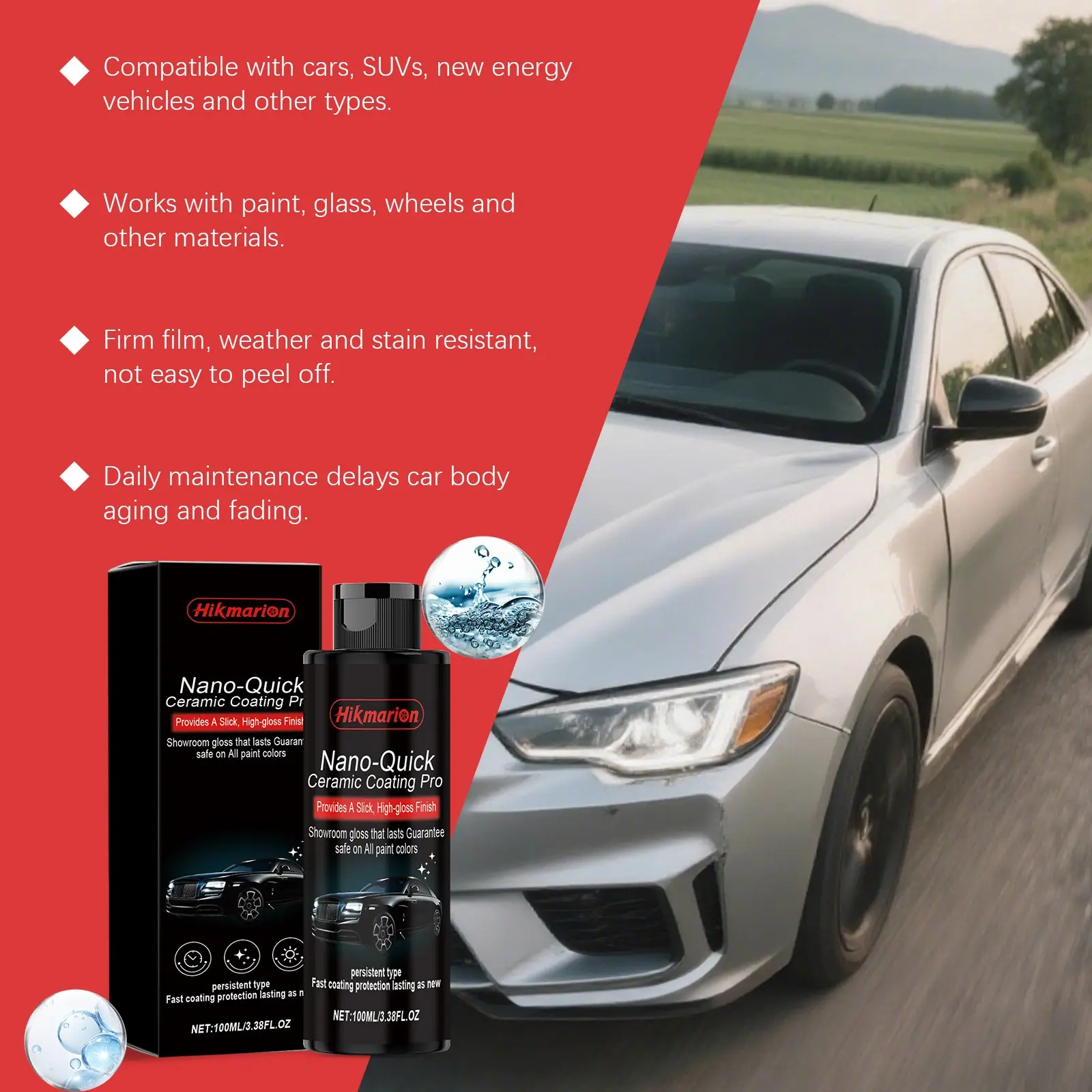 Nanoceramic Coating Agent for Car Surface, Protective Coating, Polishing and Brightening, Daily Cleaning and Maintenance, Enhances Appearance and Durability