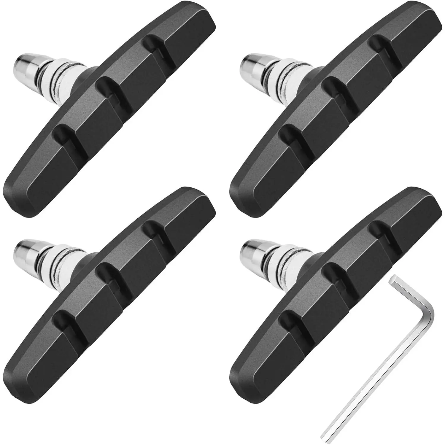 Bike Brake Pads, Powerful Mountain Bicycle V Brake Pads, Bike Brake Blocks Kit with Hex Wrench, Hex Nut and Shims, No Noise No S , Bike Brake Pads Replacement for Front and Back Wheel