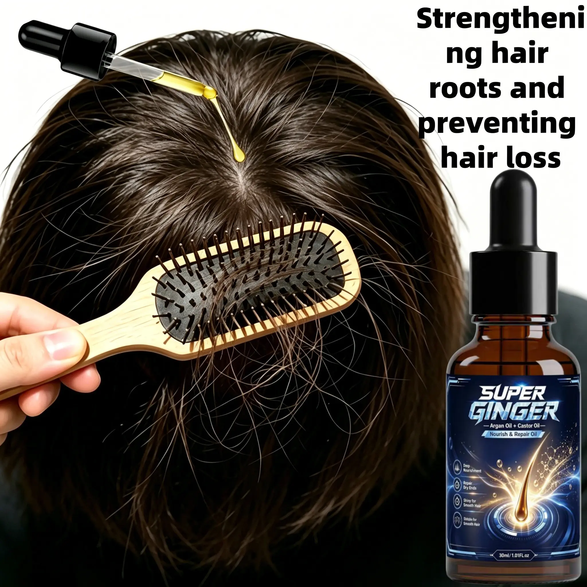 Moisturizing Hair Oil with Ginger and Rosemary, Improves Frizzy Dry Hair, Enhances Shine, Daily Hair Care, Liquid Form, 24-Month Shelf Life