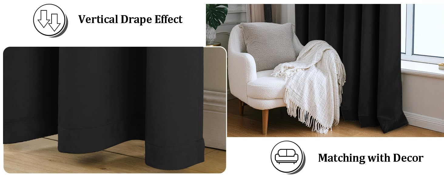 Blcak Velvet Curtains for Living Room - 96 Inches Long Thermal Insualted Room Darkening Window Blackout Drapes for Bedroom/Movie/Background, Set of 2 Panels with Tiebacks, 52 x 96 inches