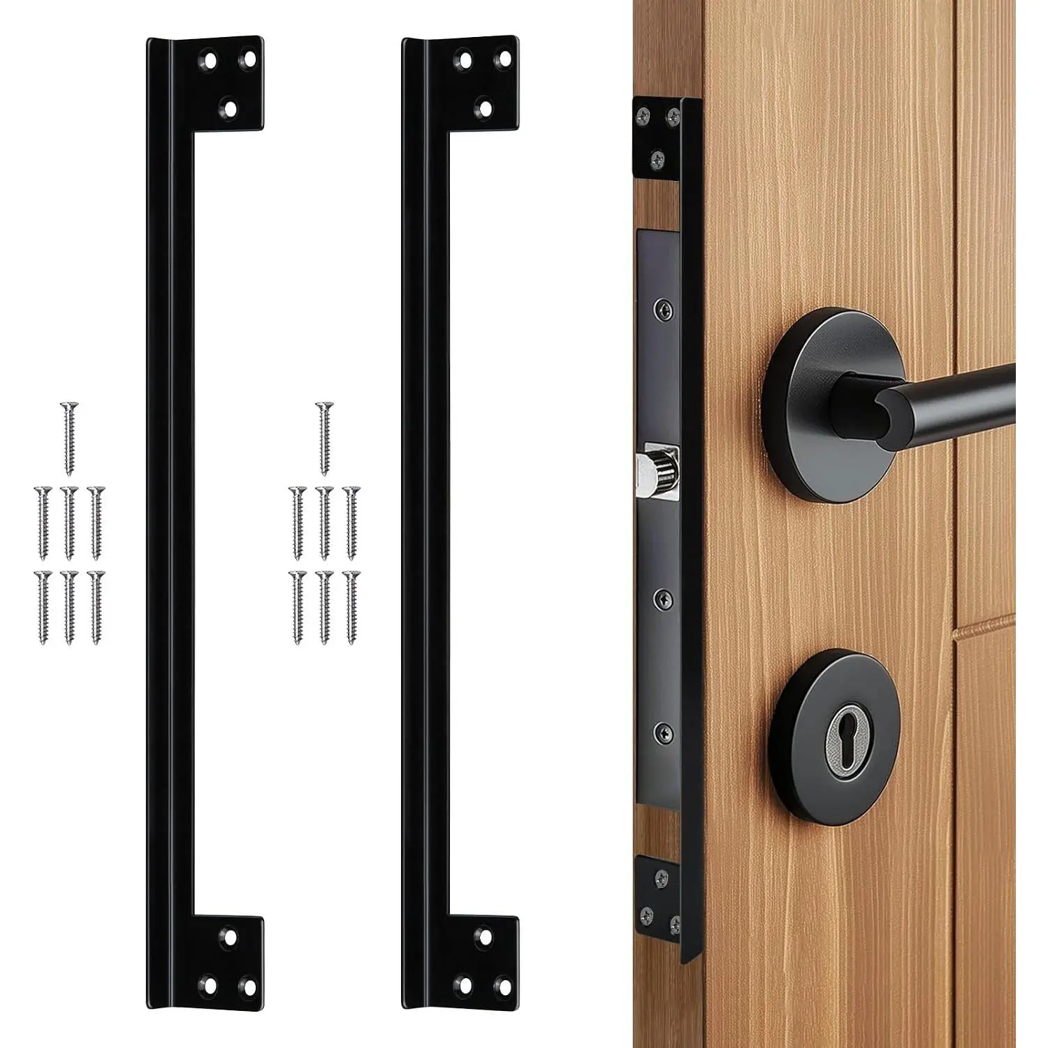 Door Latch Cover, 2 count Door Latch Guard Plate, L Shaped  Reinforcement Striker Plates, Cover The Gap Between Door Lock and Door Frame(Black)