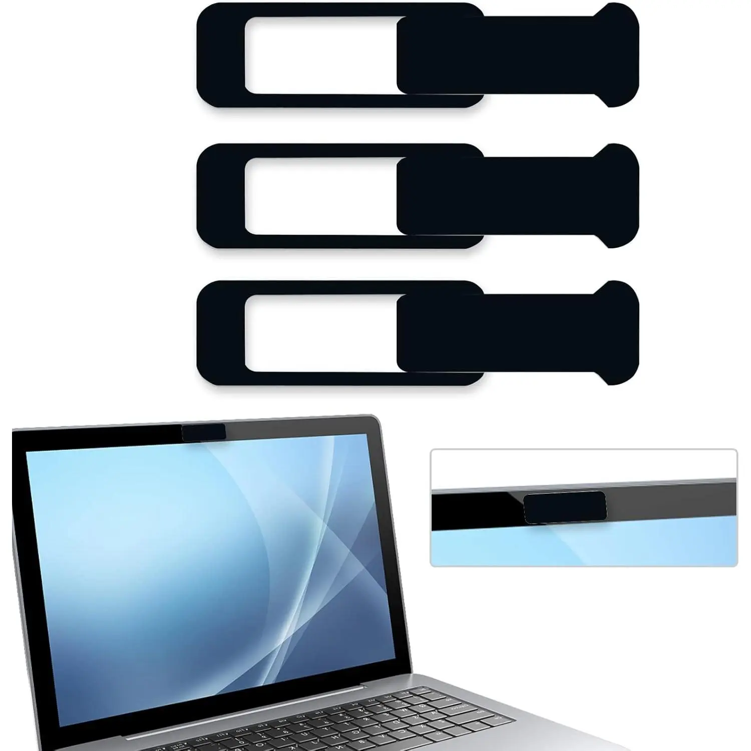 Synthetic Camera Shield Cover Set (3-Count, Black) - Double-Size Privacy Guard for Laptops, Mobile Phones