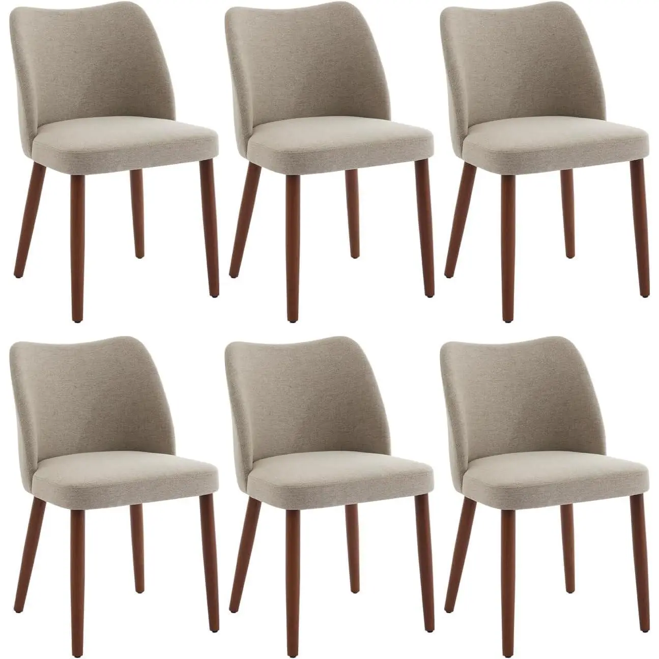 Garvee Dining Chairs Set of 6 – Modern Linen Upholstered Armless Kitchen Chairs with Wood Legs, Wing Backrest Support & Leveling Feet, Space-Saving Design for Dining Room & Home Office(Camel