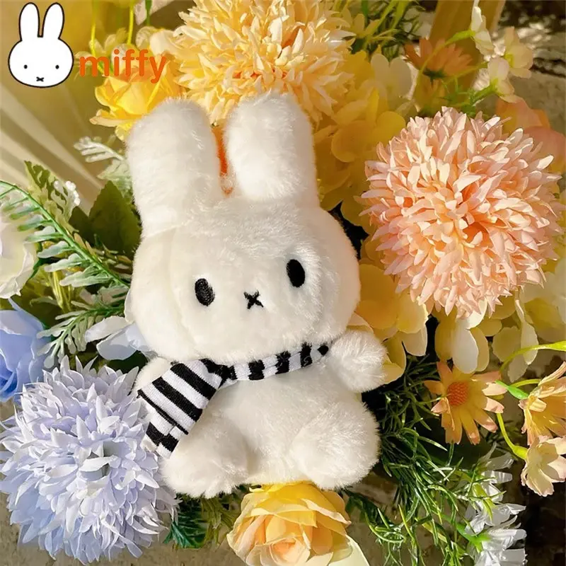 Cute Miffy Kawaii Pure Cotton Stuffed Rabbit Doll Pendant - Keychain, Backpack Accessory with Black and White Scarf, Girl Gift