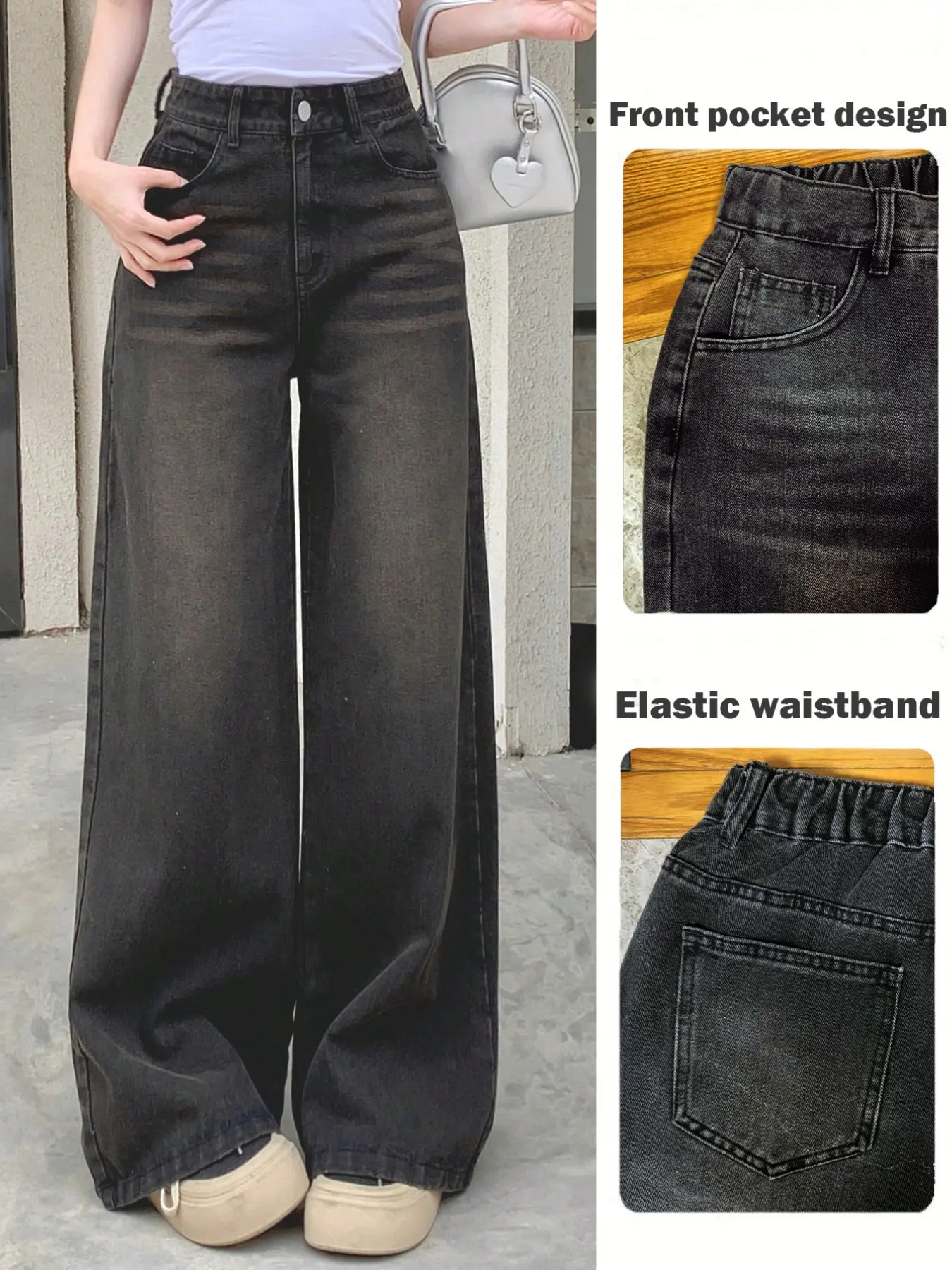 Casual Fashion Retro Flowy Women's Elastic Denim Jeans Wide Leg Long Pants, Comfortable and Stylish, Perfect for Daily Wear and Outdoors Activities