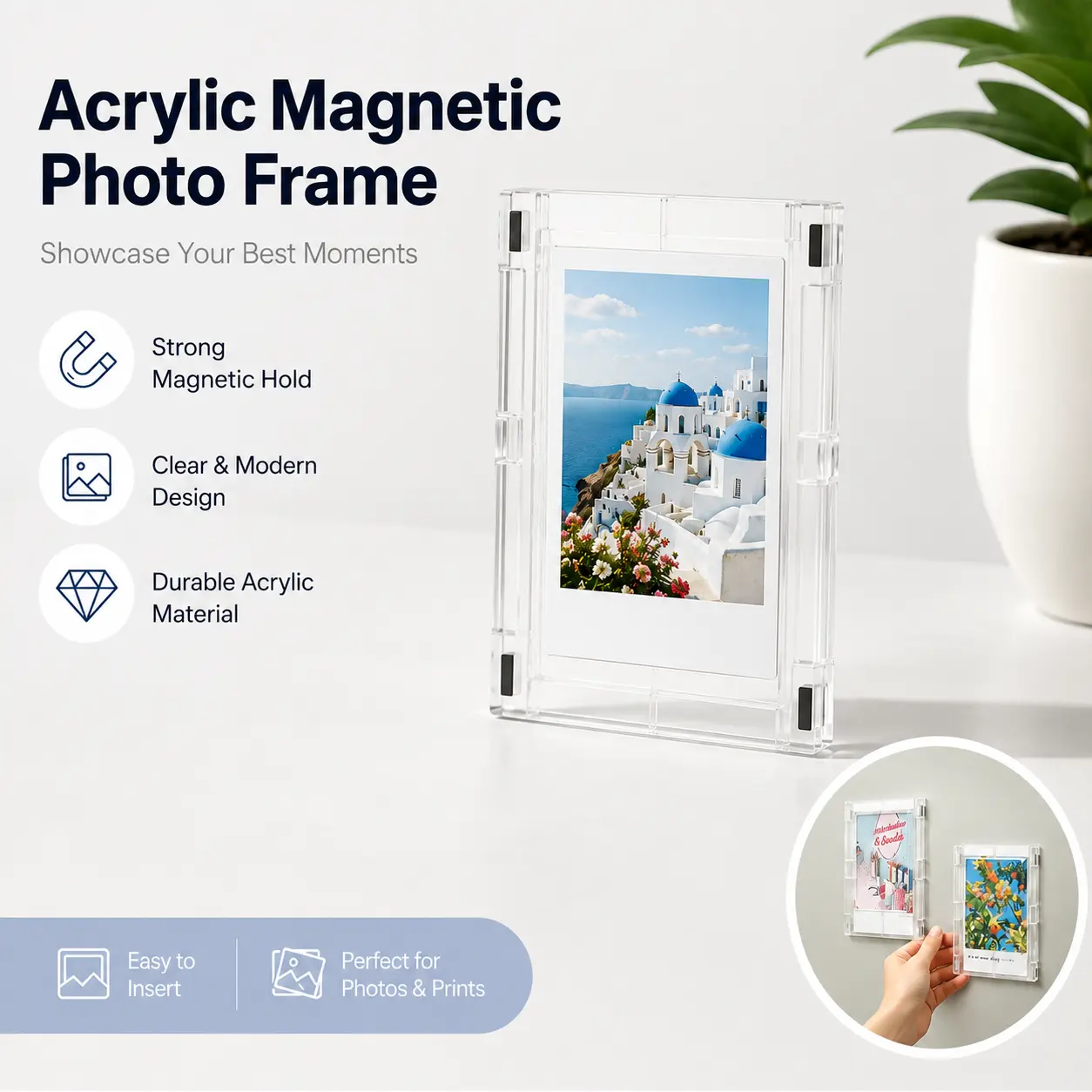 5 pcs Magnetic Photo Frames for Fridge, Magnetic Picture Frame, Mini Polaroid Photo Display Frames, Compatible with Fujifilm Instax Film, Family Photo Card Display for Home, Living Room, Office, and Christmas Decor, Photo Decorations-YY0