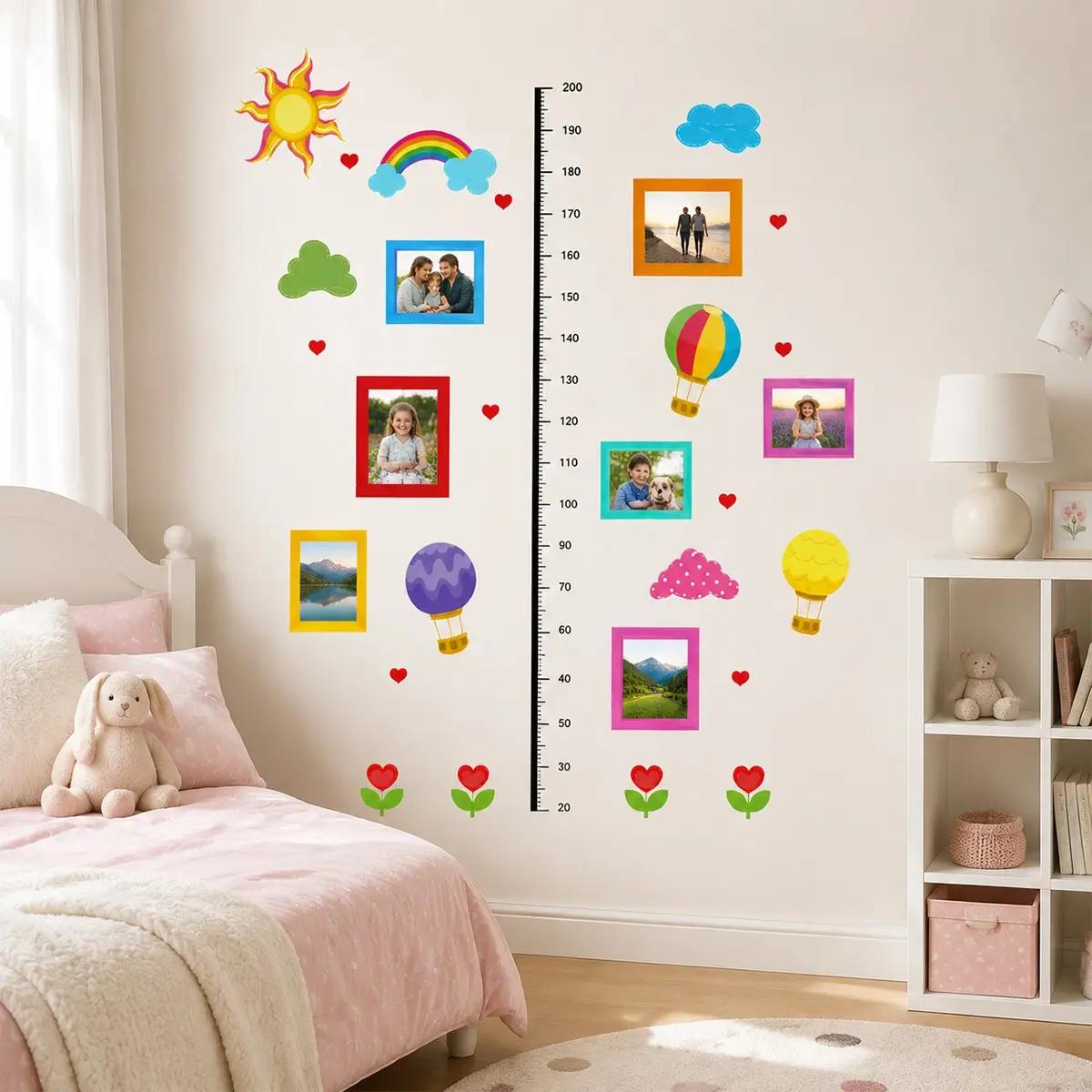 Kids Height Chart Wall Decals, Giraffe Growth Ruler, DIY Photo Frame Stickers, Peel and Stick Decor for Nursery Bedroom Playroom Door, Waterproof Wall Sticker