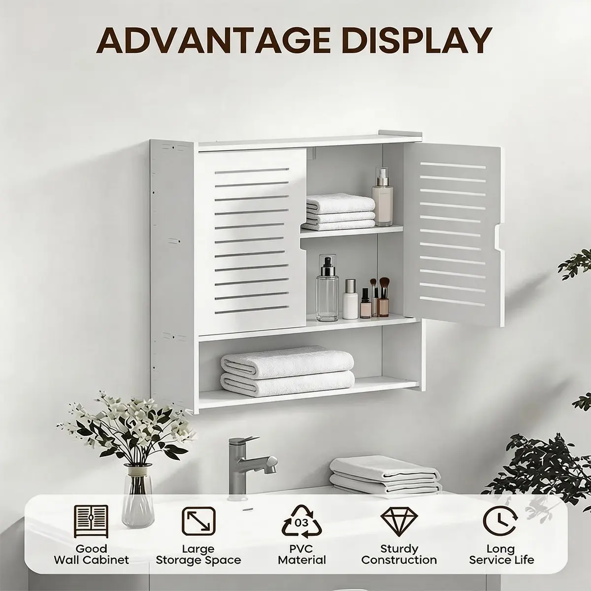Wall-Mounted Bathroom Cabinet, Toilet Top Shelf, Large Capacity, Modern Style, No Drilling or Drilling Options, Easy to Clean