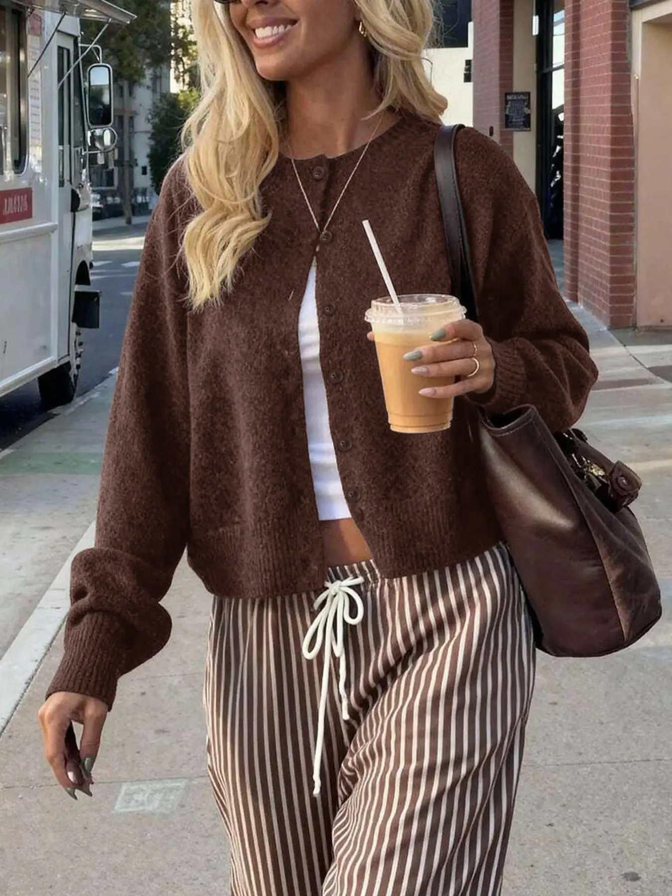 Cardigan Sweaters for Women, Soft Knit Button Front Cardigan with Long Sleeves and Crew Neck, Cozy Casual Layering Top for Autumn Winter, Minimalist Chic Streetwear Style for Daily Outfits