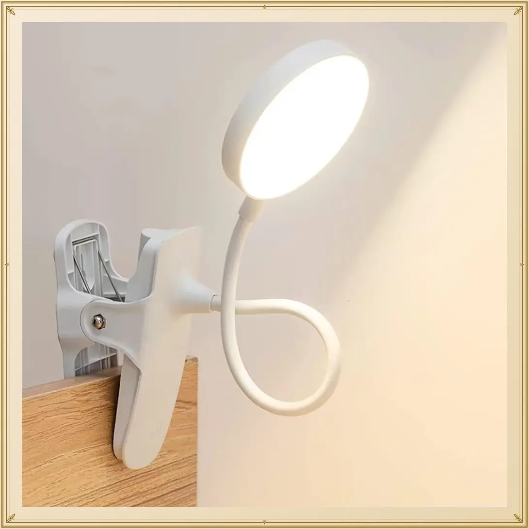 Clip-on Reading Light with Clamp, 3 Color Modes, Battery Operated Portable LED Lamp for Desk, Dorm Room, Bunk Bed, Headboard, MakeupGift